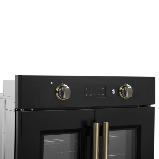 Forno Asti 30-Inch French Door Electric Wall Oven in Black & Antique Brass, 3.68 cu. ft. True Convection, 3,600W, Air Fry, Sous Vide, Self-Clean