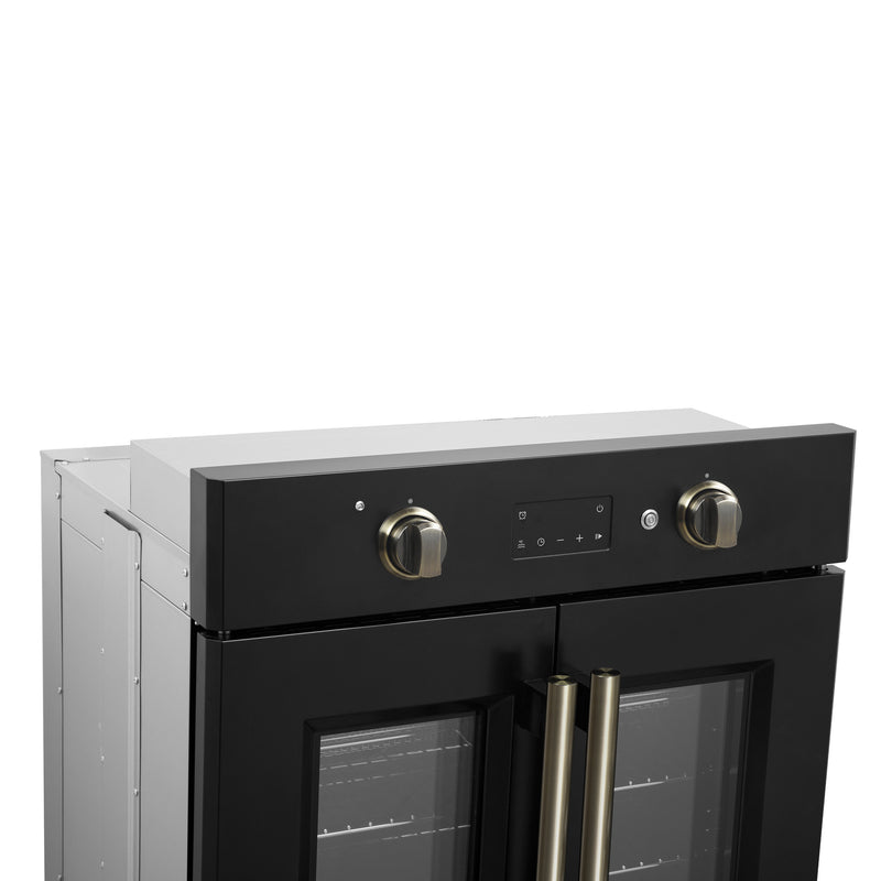 Load image into Gallery viewer, Forno Asti 30-Inch French Door Electric Wall Oven in Black &amp; Antique Brass, 3.68 cu. ft. True Convection, 3,600W, Air Fry, Sous Vide, Self-Clean
