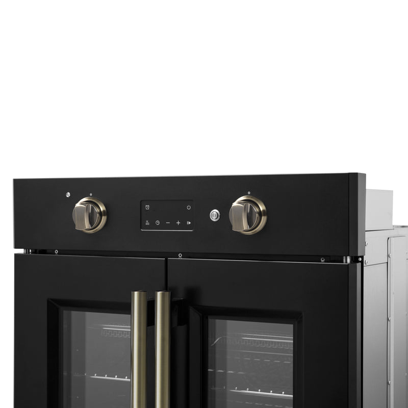 Load image into Gallery viewer, Forno Asti 30-Inch French Door Electric Wall Oven in Black &amp; Antique Brass, 3.68 cu. ft. True Convection, 3,600W, Air Fry, Sous Vide, Self-Clean
