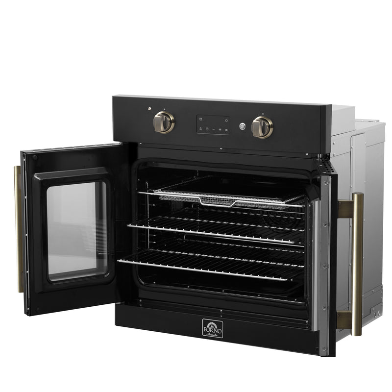 Load image into Gallery viewer, Forno Asti 30-Inch French Door Electric Wall Oven in Black &amp; Antique Brass, 3.68 cu. ft. True Convection, 3,600W, Air Fry, Sous Vide, Self-Clean

