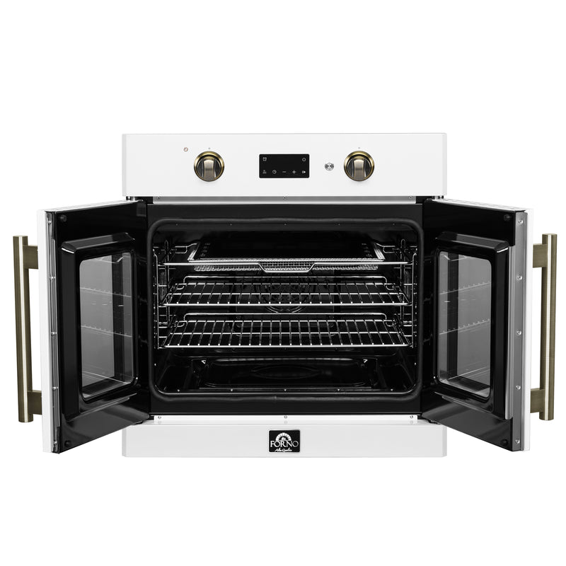 Load image into Gallery viewer, Forno Asti 30-Inch French Door Electric Wall Oven in White &amp; Antique Brass, 3.68 cu. ft. True Convection, 3,600W, Air Fry, Sous Vide, Self-Clean
