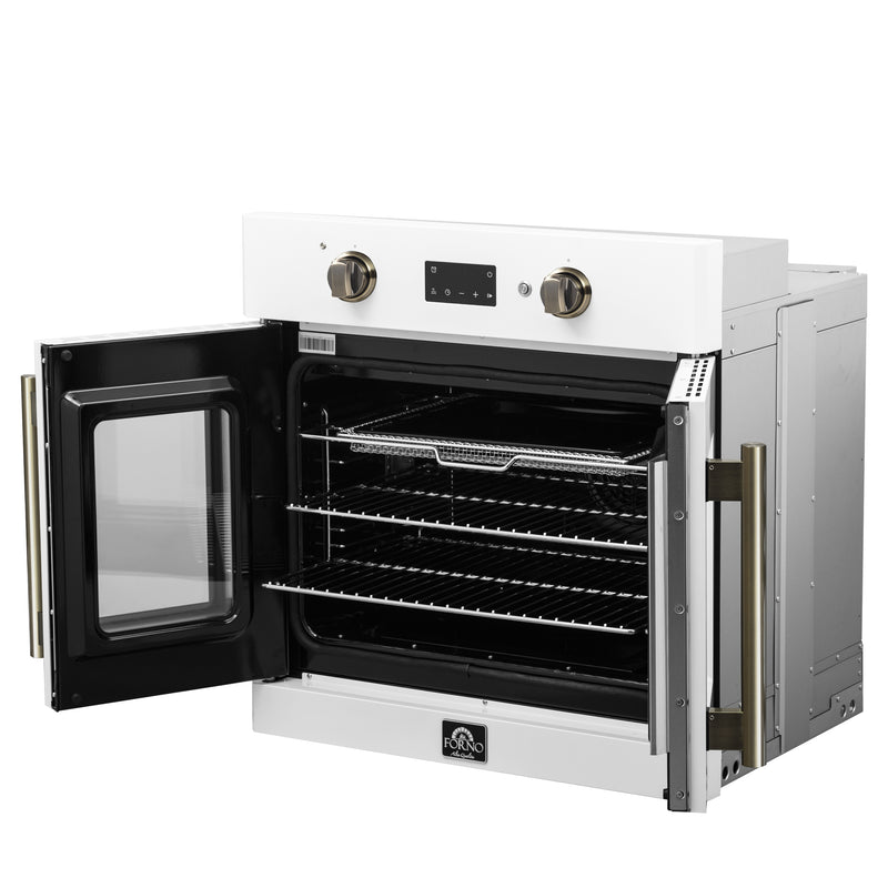 Load image into Gallery viewer, Forno Asti 30-Inch French Door Electric Wall Oven in White &amp; Antique Brass, 3.68 cu. ft. True Convection, 3,600W, Air Fry, Sous Vide, Self-Clean
