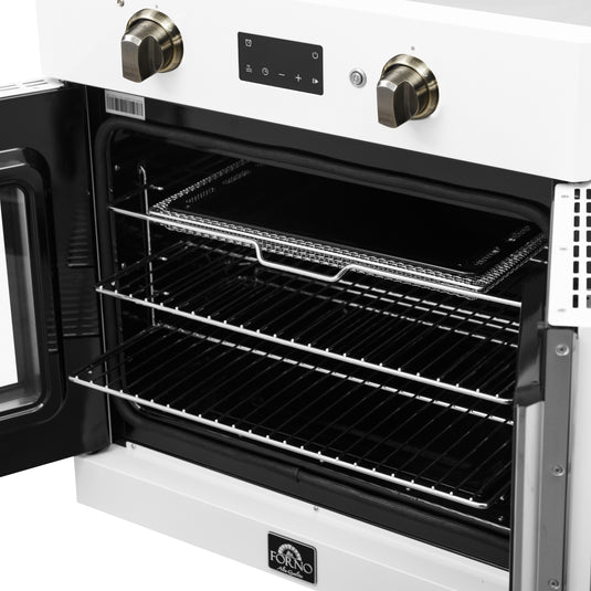 Forno Asti 30-Inch French Door Electric Wall Oven in White & Antique Brass, 3.68 cu. ft. True Convection, 3,600W, Air Fry, Sous Vide, Self-Clean