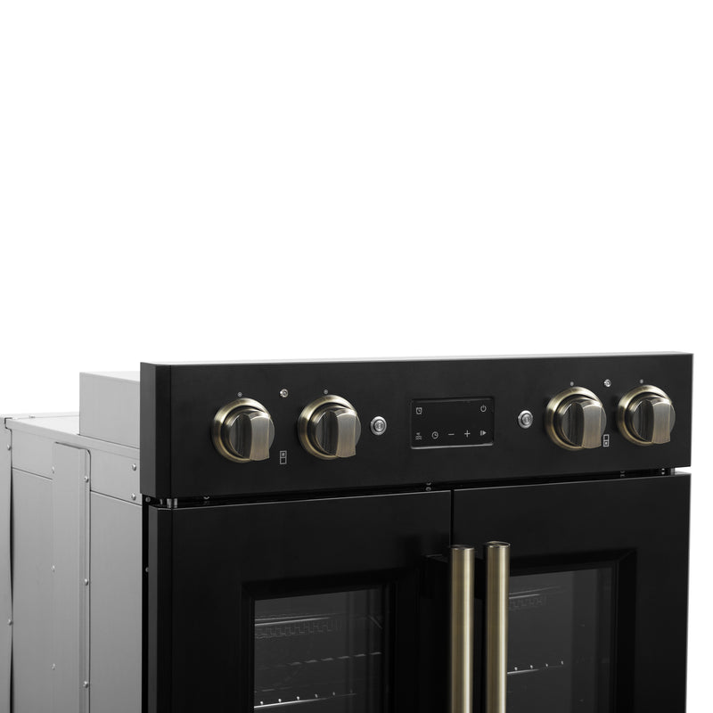 Load image into Gallery viewer, Forno Asti 30-Inch Double Electric Wall Oven with Upper French Doors in Black &amp; Antique Brass, 7.36 cu. ft. Dual True Convection, 7,200W, Air Fry, Sous Vide, Self-Clean
