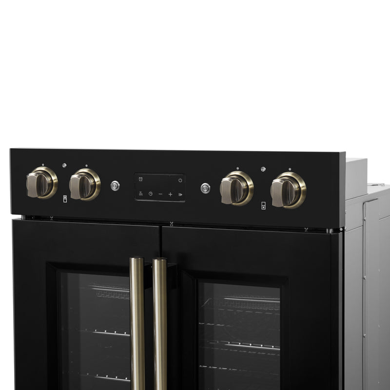 Load image into Gallery viewer, Forno Asti 30-Inch Double Electric Wall Oven with Upper French Doors in Black &amp; Antique Brass, 7.36 cu. ft. Dual True Convection, 7,200W, Air Fry, Sous Vide, Self-Clean
