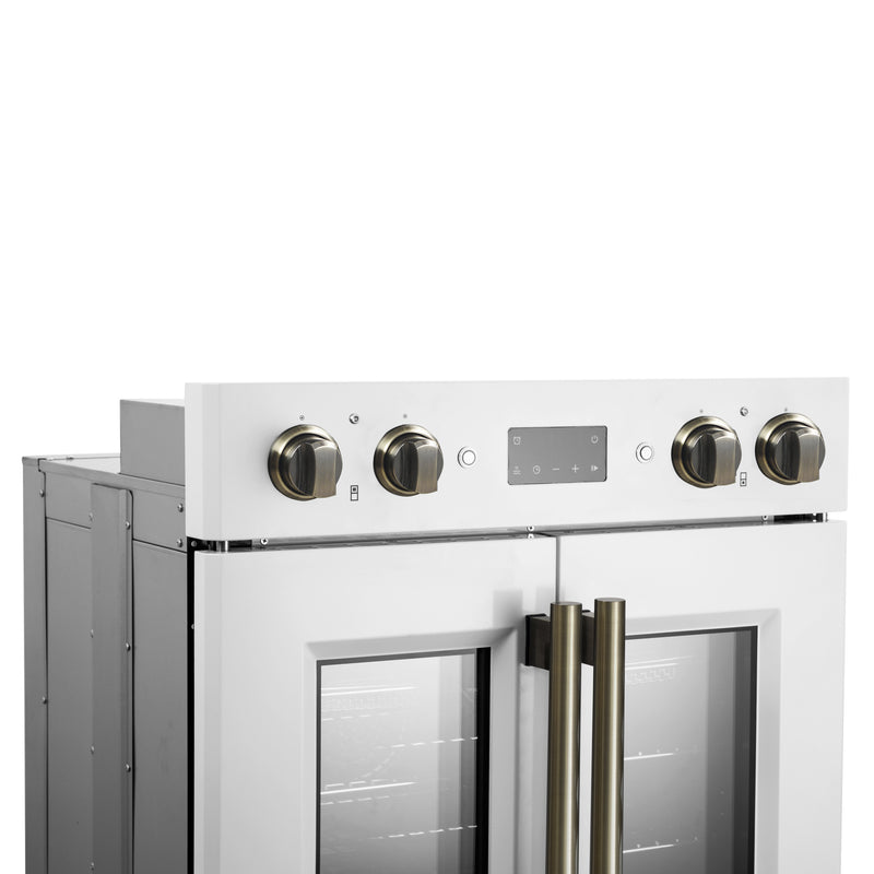 Load image into Gallery viewer, Forno Asti 30-Inch Double Electric Wall Oven with Upper French Doors in White &amp; Antique Brass, 7.36 cu. ft. Dual True Convection, 7,200W, Air Fry, Sous Vide, Self-Clean
