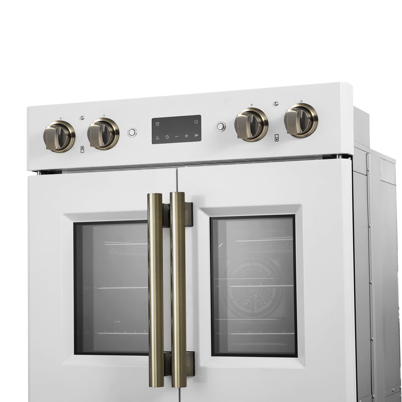 Load image into Gallery viewer, Forno Asti 30-Inch Double Electric Wall Oven with Upper French Doors in White &amp; Antique Brass, 7.36 cu. ft. Dual True Convection, 7,200W, Air Fry, Sous Vide, Self-Clean
