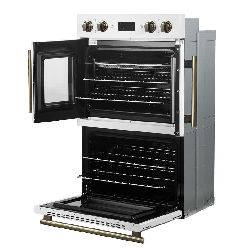 Load image into Gallery viewer, Forno Asti 30-Inch Double Electric Wall Oven with Upper French Doors in White &amp; Antique Brass, 7.36 cu. ft. Dual True Convection, 7,200W, Air Fry, Sous Vide, Self-Clean
