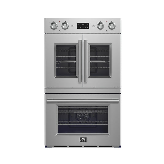 Forno Gallico 30-Inch Electric French Door Double Oven, Stainless Steel, Convection Cooking, Touch Control Panel, Self-Cleaning Function