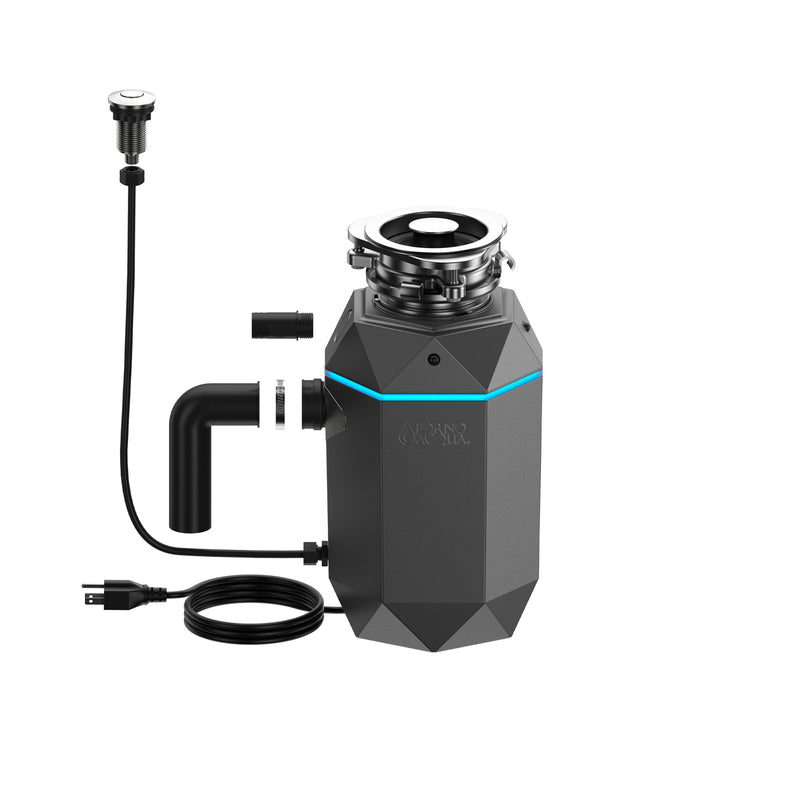 Load image into Gallery viewer, FORNO ACQUA BrightDIAMOND Black Onyx 3/4HP Super Quiet Garbage Disposal Corded with Motion Sensor Cabinet Light &amp; Pre-Wired Air Switch
