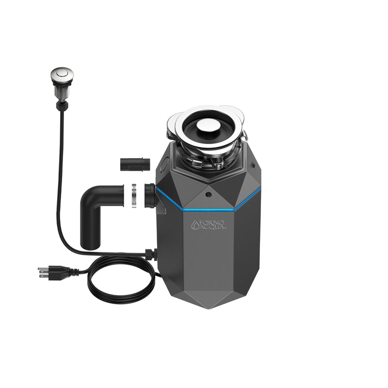Load image into Gallery viewer, FORNO ACQUA BrightDIAMOND Black Onyx 3/4HP Super Quiet Garbage Disposal Corded with Motion Sensor Cabinet Light &amp; Pre-Wired Air Switch

