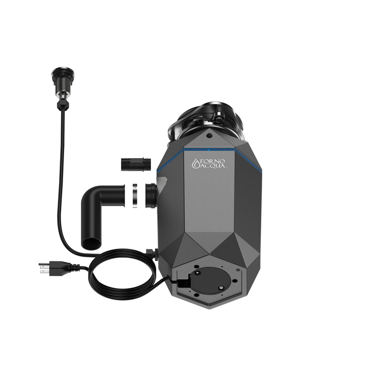 Load image into Gallery viewer, FORNO ACQUA BrightDIAMOND Black Onyx 3/4HP Super Quiet Garbage Disposal Corded with Motion Sensor Cabinet Light &amp; Pre-Wired Air Switch

