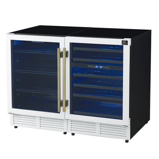 Forno Gemello 48 Inch, White Side-by-Side Wine and Beverage Cooler - FWCDR6699-48WHT