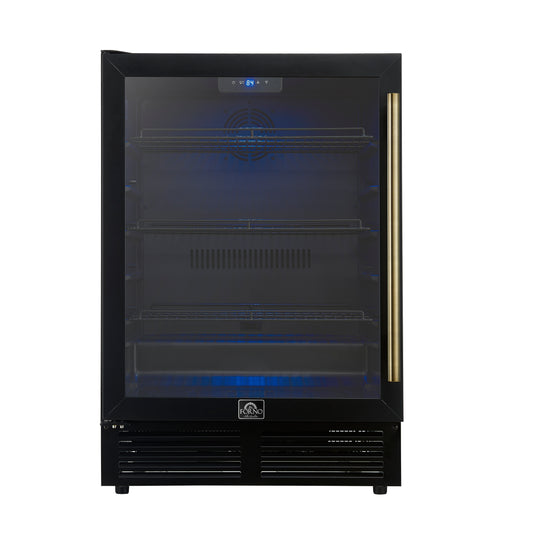 Forno Frescolino 24 Inch, Black Beverage Cooler with Triple Glass Door, 188 Can Capacity - FWCDR6665-24BLK