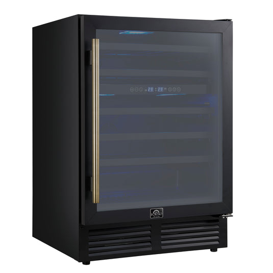 Forno Bacchino 24 Inch, Black Wine Cooler, 51 Bottle Capacity, Built-In or Freestanding - FWCDR6634-24BLK
